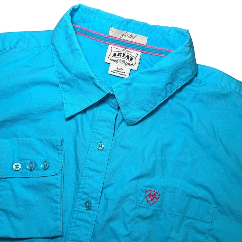 Ariat Womens Large Turquoise Fitted Western Button Down Shirt Long Sleeve Cotton